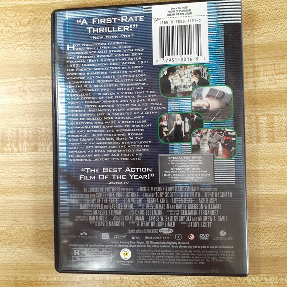Enemy of the State 1998 DVD Tony Scott Will Smith Gene Hackman Lisa Bonet 90s - Picture 2 of 5